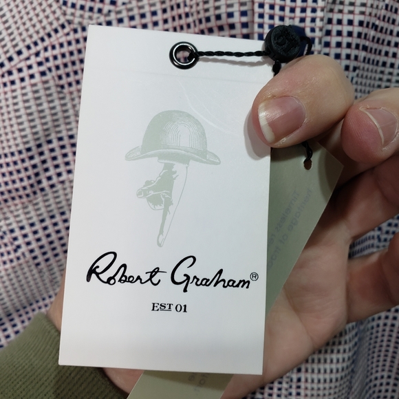 New! Robert Graham Men's Linear Brick Button Shirt Size Small Contrast Cuffs. - Picture 7 of 10